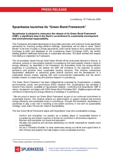 Spuerkeess launches its “Green Bond Framework”